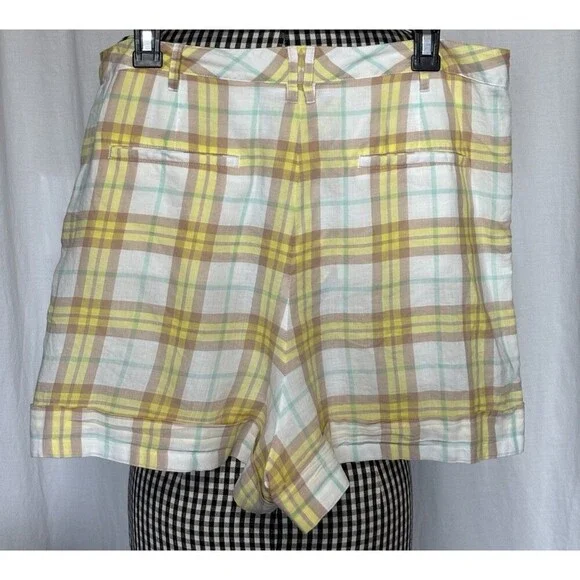 Rag & Bone Casual Shorts White & Yellow Plaid 100% Cotton Size 14 - Picture 2 of 7